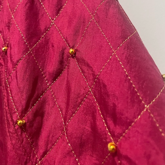 NWT Vintage EVR 80s 90s 100% Silk Windbreaker SweatSuit Red Quilted Studded Sz L - Picture 11 of 14